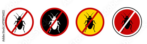 No cockroach. Anti cockroach vector icon, insect repellent spray sign, bite forbidden red cross circle, insects danger and control warning symbol with cockroach silhouette. World cockroach