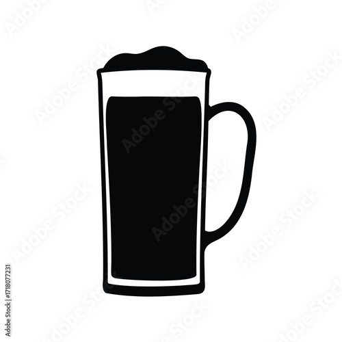 Simple Black and White Illustration of a Full Mug of Dark Beer