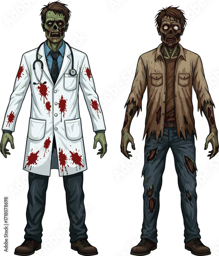 PrintCreepy zombie doctor illustration, scary undead monster artwork, horror apocalypse ghoul design, spooky walking dead cartoon figure, bloodstained medical Halloween creature