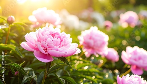 Fototapeta Naklejka Na Ścianę i Meble -  Pink peonies in sunlight
