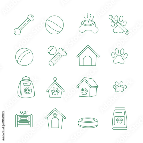 Dog Supplies and Accessories Line Art Icons Collection.
