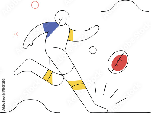Dynamic football player kicking the ball.