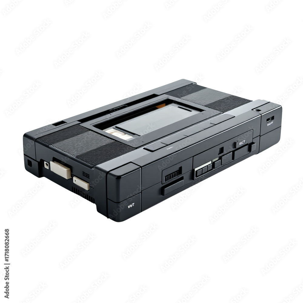 Obraz premium VHS tape rewinder isolated on a white background. Modern Hardware: A close-up shot of a modern black computer hardware