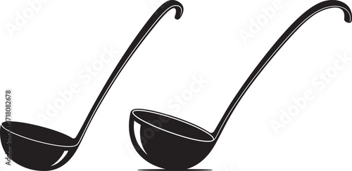 Two black kitchen ladles with long handles in silhouette style