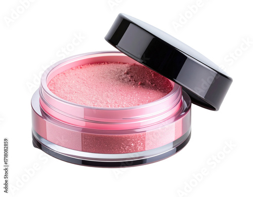 Angled View of Pink Glitter Cream Blush with Reflections on Glossy Tile Background