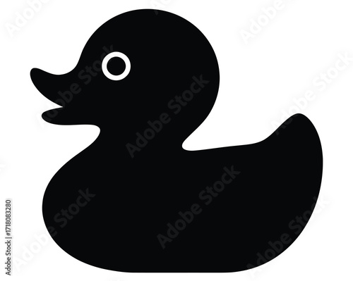 Simple Black Silhouette of a Classic Rubber Duck, Isolated on White Background - Minimalist Iconography