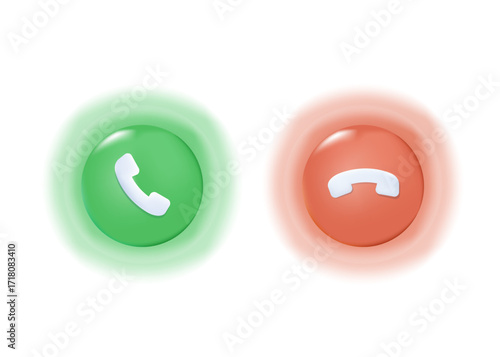 Answer and decline phone call buttons. Phone call. Telephone sign. Accept call and decline phone icons. 3D Vector illustration icon