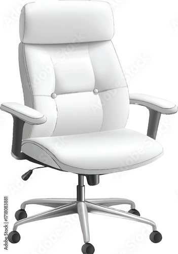Modern White Leather Executive Office Chair with Chrome Base and Wheels Isolated executive chair