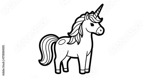 Mythical Unicorn Standing Gracefully with Horn and Mane on an Isolated White Background, Fantasy Animal