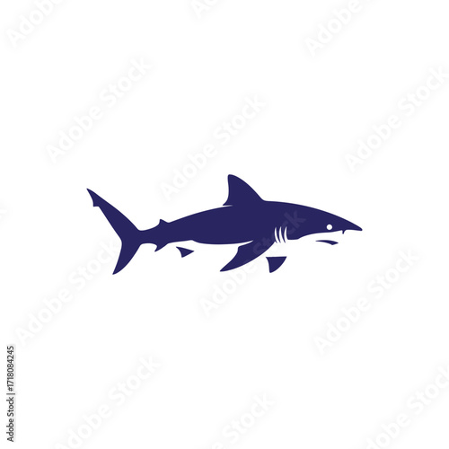 Silhouette of a Great White Shark swimming in the ocean.