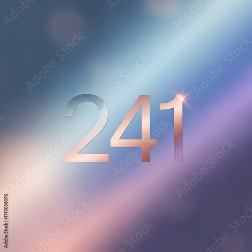 Metallic Rose Gold and Silver Numbers 241 on Blurred Gradient Background