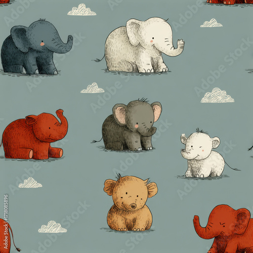 Colorful Cartoon Elephant Seamless Pattern