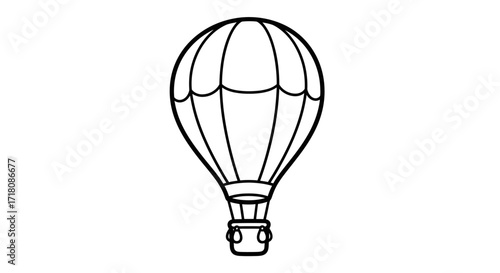 Classic hot air balloon flying in the sky, isolated white background.