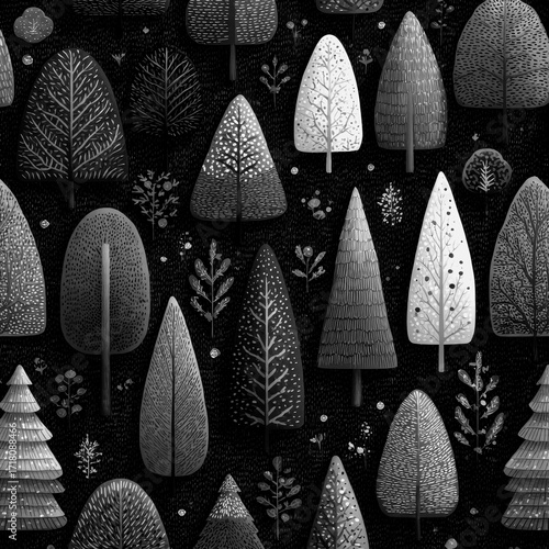 Unique artistic pattern of trees in black and white colors