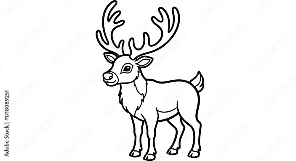 Fototapeta premium Majestic Cartoon Deer Character Standing with Large Antlers on Isolated White Background