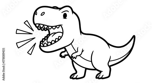 Mighty Tyrannosaurus Rex Roaring with Open Mouth and Sharp Teeth on Isolated White Background