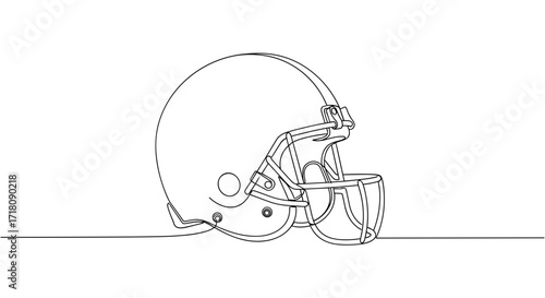 Football helmet outline in minimalist design on white background  