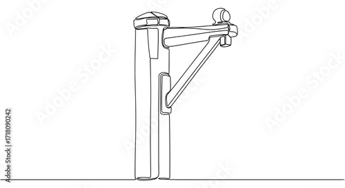 Simple line drawing of a mechanical lever with pivot mechanism  
