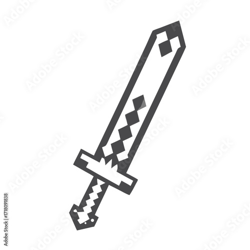 Pixelated Gray Sword on White Background Medieval Game Asset Design