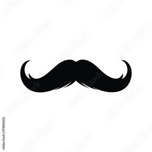 Elegant black and white vector image of a classic handlebar mustache