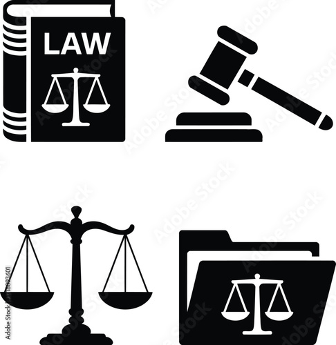 Law and Justice Icon Set Symbolic Representation of Legal Concepts and Jurisprudence Themes for Various Design Purposes