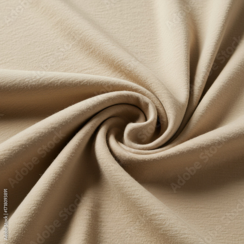 Light beige oversized cotton t-shirt, dynamically folded to show plush interior texture, creases, fine threads, on clean transparent studio background, sharp raking light, extreme macro fabric concept