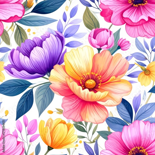 Floral pattern with vibrant blossoms
