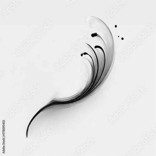 Abstract graphic art of flowing lines and ink splatters, elegant black and white, representing artistic motion and fluidity, with copy space