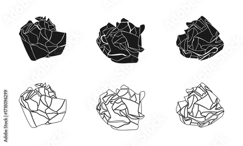 silhouette of crumpled paper, vector illustration isolated on white background.
