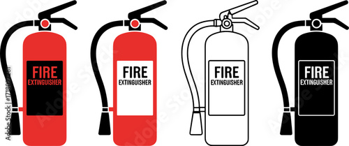Fire Extinguisher Ensemble: A selection of fire extinguishers showcased in different artistic styles, all in readiness for emergencies, embodying essential safety measures.