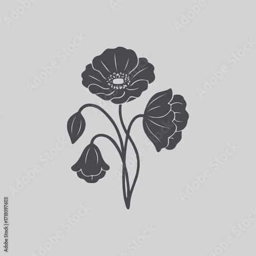 Floral Tattoo Style Poppy Design