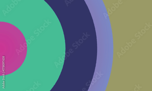 Concentric circles of magenta teal navy blue lavender and olive green abstract background
