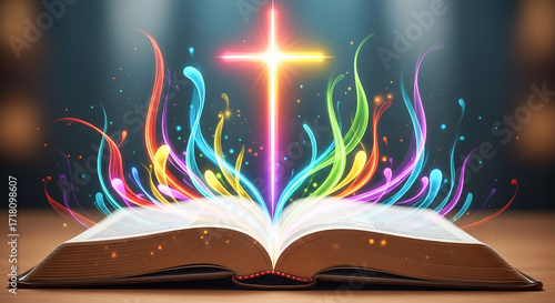 Wallpaper Mural "Colorful Holy Bible with Cross and Light Explosion" Torontodigital.ca