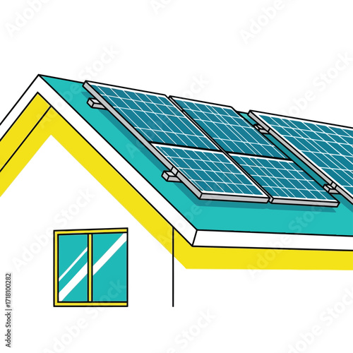 Illustration of a Modern Home with Solar Panels Promoting Sustainable Energy Solutions and Environmental Awareness