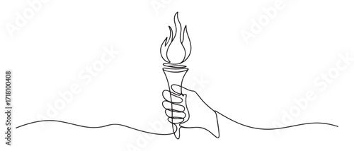 vector continuous line of hand holding torch.single line hand carrying torch. one line Icon drawing with white background