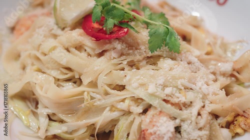Creamy Seafood Pasta With Shrimp, Lime, Chili, Herbs, And Parmesan Topping