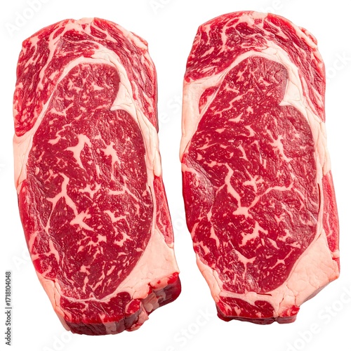 Two raw steaks
