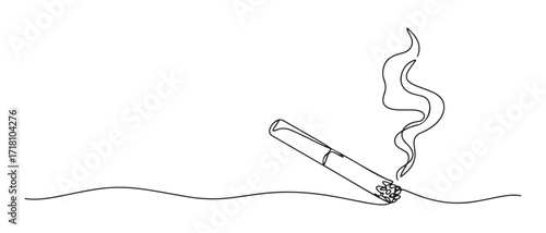 one continuous line drawing of cigarette with smoke.one line drawing of burning cigarette icon. one line Icon drawing with white background