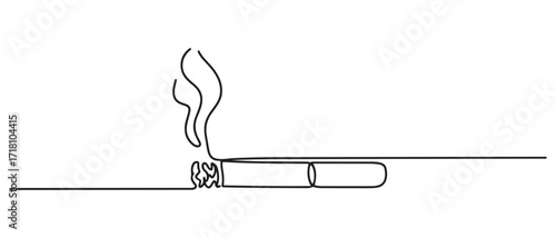 one continuous line drawing of cigarette with smoke.one line drawing of burning cigarette icon. one line Icon drawing with white background