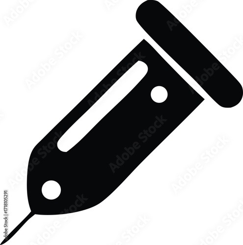 Black silhouette of a medical syringe with needle and plunger conveying healthcare concepts vaccination and medical treatment procedures