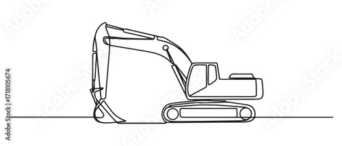 continuous line excavator.excavator vector one line drawing. one line Icon drawing with white background