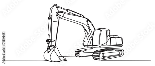 continuous line excavator.excavator vector one line drawing. one line Icon drawing with white background
