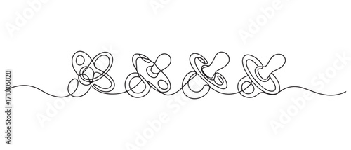 continuous line of baby pacifiers.one line drawing of baby pacifiers. one line Icon drawing with white background