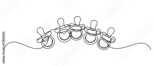 continuous line of baby pacifiers.one line drawing of baby pacifiers. one line Icon drawing with white background