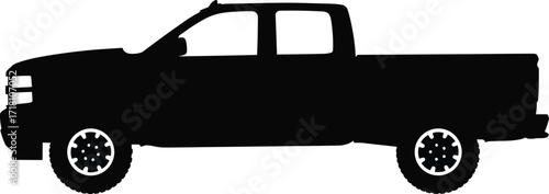 Silhouette of a four door pickup truck vector graphic for commercial use