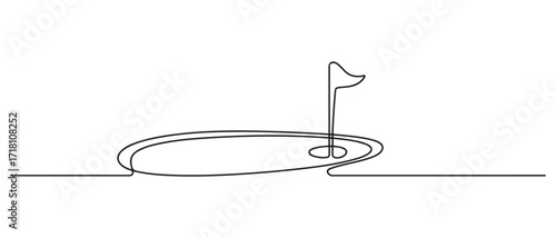 continuous line vector golf course.single line vector golf course, flag and hole. one line Icon drawing with white background