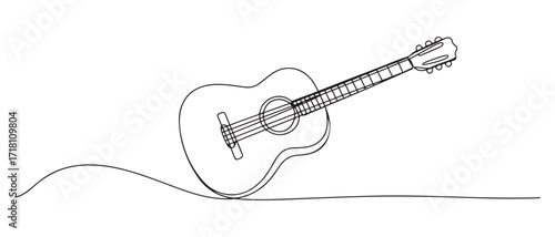 continuous line acoustic guitar.one line drawing of classical guitar.vector illustration single line icon. one line Icon drawing with white background