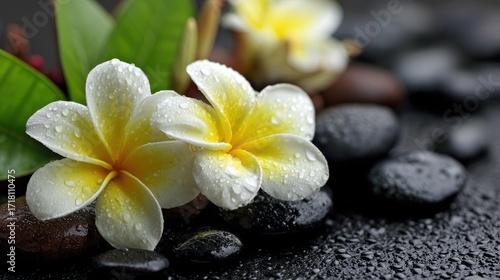 Hawaii Skin Care - Tropical Flower Blossom Spa with Natural Green Leaf and Pebble Stone
