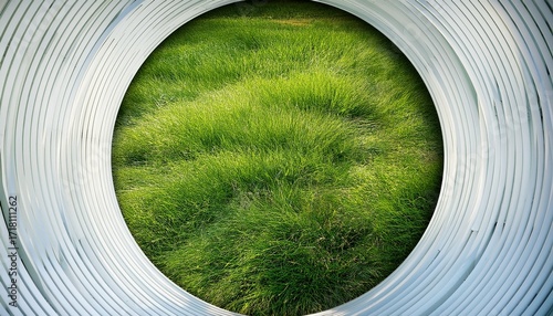Abstract Green Grass Design In Circular White Structure