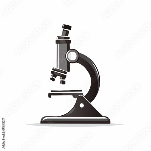 A detailed illustration of a black compound microscope with a white background, showcasing its optical components and stand.